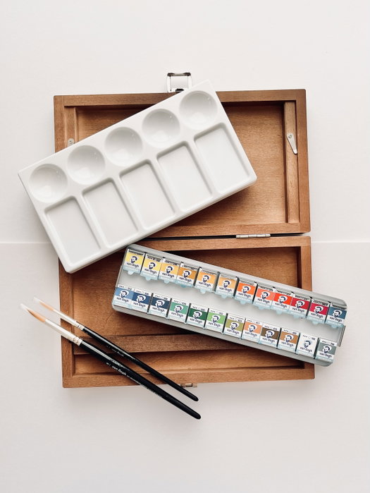 Van Gogh Set de acuarelas en caja de madera con 24 colores y 3 accesorios Van Gogh Set de acuarelas en caja de madera con 24 colores y 3 accesorios